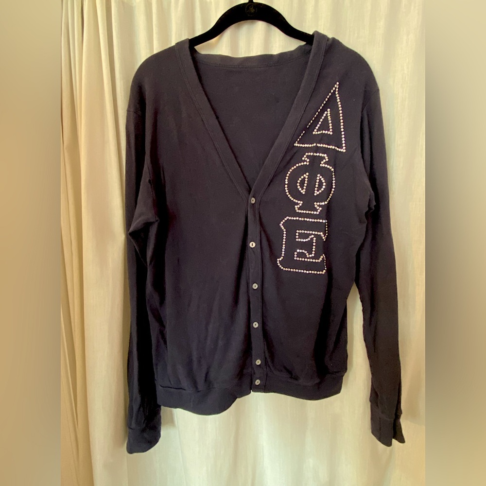 Navy Blue American Apparel Button Down Cardigan Delta Phi Epsilon Sorority